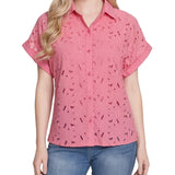 Short Sleeve Eyelet Blouse, Petite
