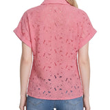 Short Sleeve Eyelet Blouse, Petite