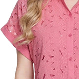 Short Sleeve Eyelet Blouse, Petite