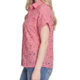 Short Sleeve Eyelet Blouse, Petite