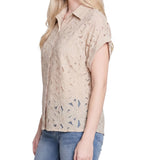 Short Sleeve Eyelet Blouse, Petite