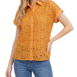 Short Sleeve Eyelet Blouse, Petite