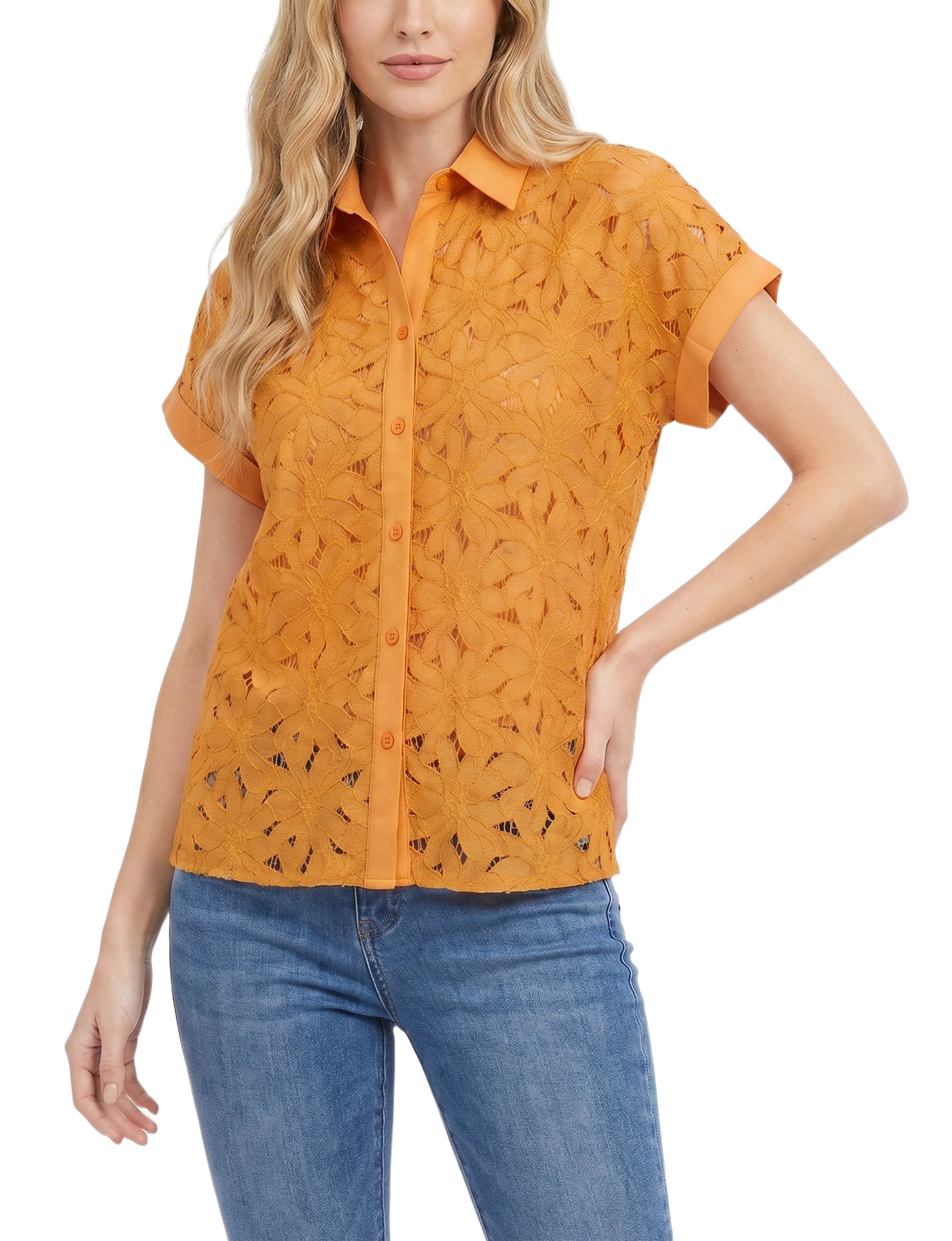 Short Sleeve Eyelet Blouse, Petite