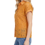 Short Sleeve Eyelet Blouse, Petite