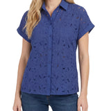Short Sleeve Eyelet Blouse, Petite