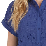 Short Sleeve Eyelet Blouse, Petite