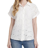 Short Sleeve Eyelet Blouse, Petite