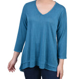 3/4 Sleeve V-Neck Pullover Top, Petite