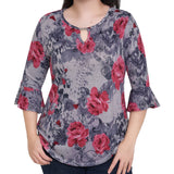 NY Collection Petite 3/4 Bell Sleeve Top With Hardware