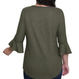 NY Collection Petite 3/4 Bell Sleeve Top With Hardware