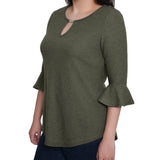 NY Collection Petite 3/4 Bell Sleeve Top With Hardware