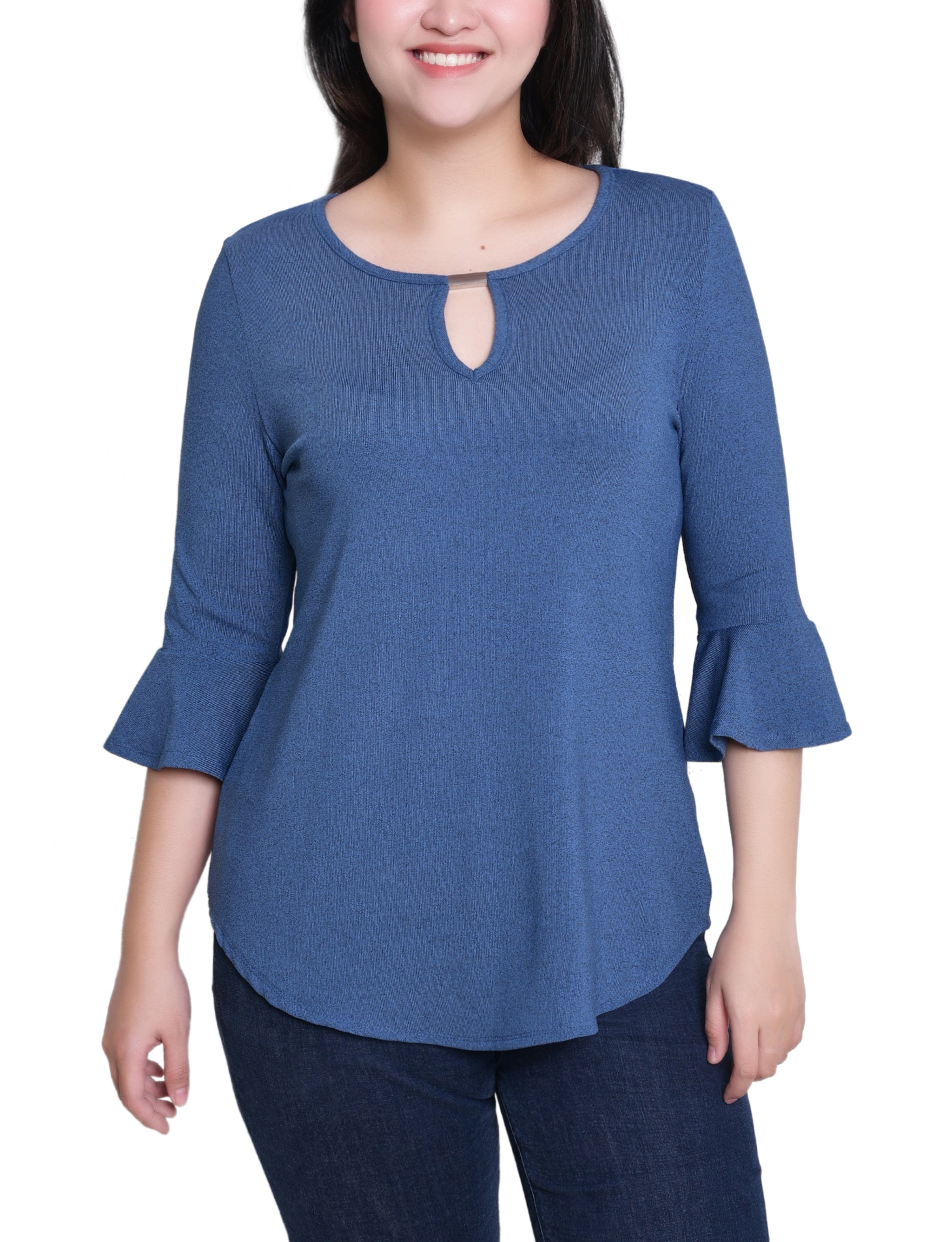 NY Collection Petite 3/4 Bell Sleeve Top With Hardware