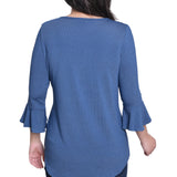 NY Collection Petite 3/4 Bell Sleeve Top With Hardware