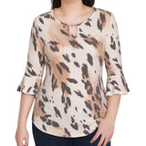 NY Collection Petite 3/4 Bell Sleeve Top With Hardware