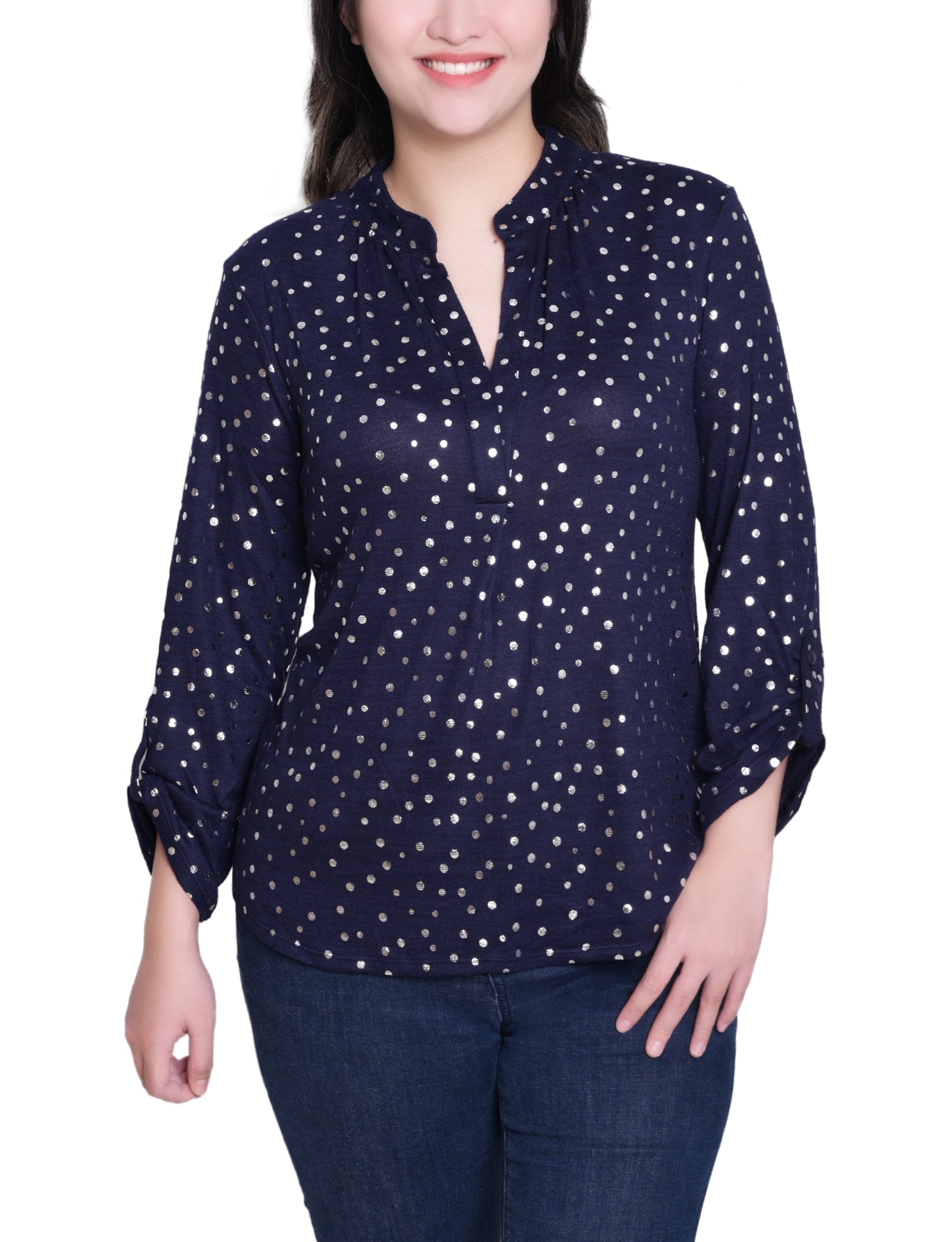 NY Collection Petite Long Roll Tab Sleeve Tunic