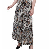 Maxi Skirt With Sash Waist Tie, Petite, Brown Paisley