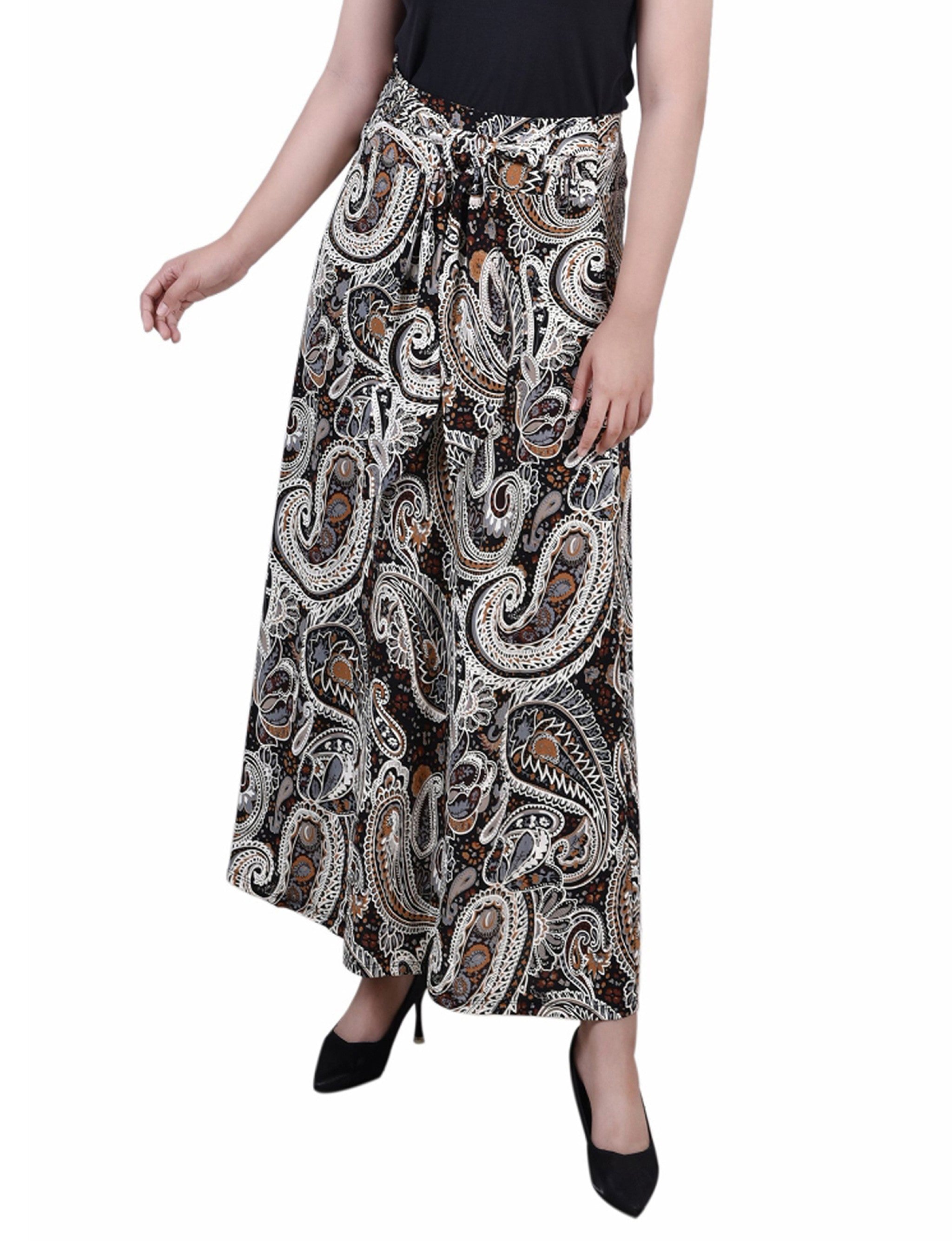 Maxi Skirt With Sash Waist Tie, Petite, Brown Paisley