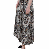 Maxi Skirt With Sash Waist Tie, Petite, Brown Paisley