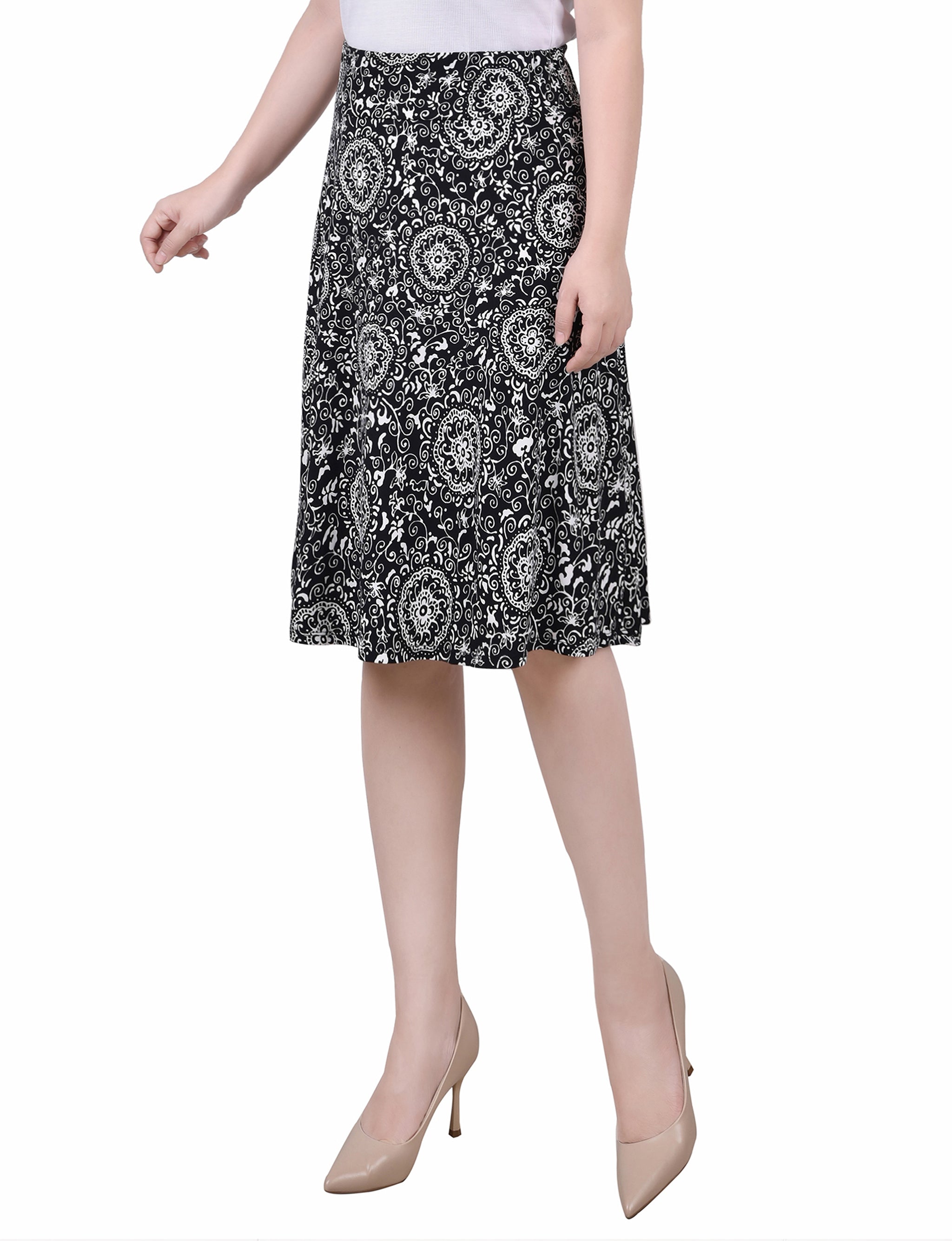 Black Doralflower Wide Waisted Knee Length Skirt - Petite PS Black Doralflower Wide Waisted Knee Length Skirt - Petite PS