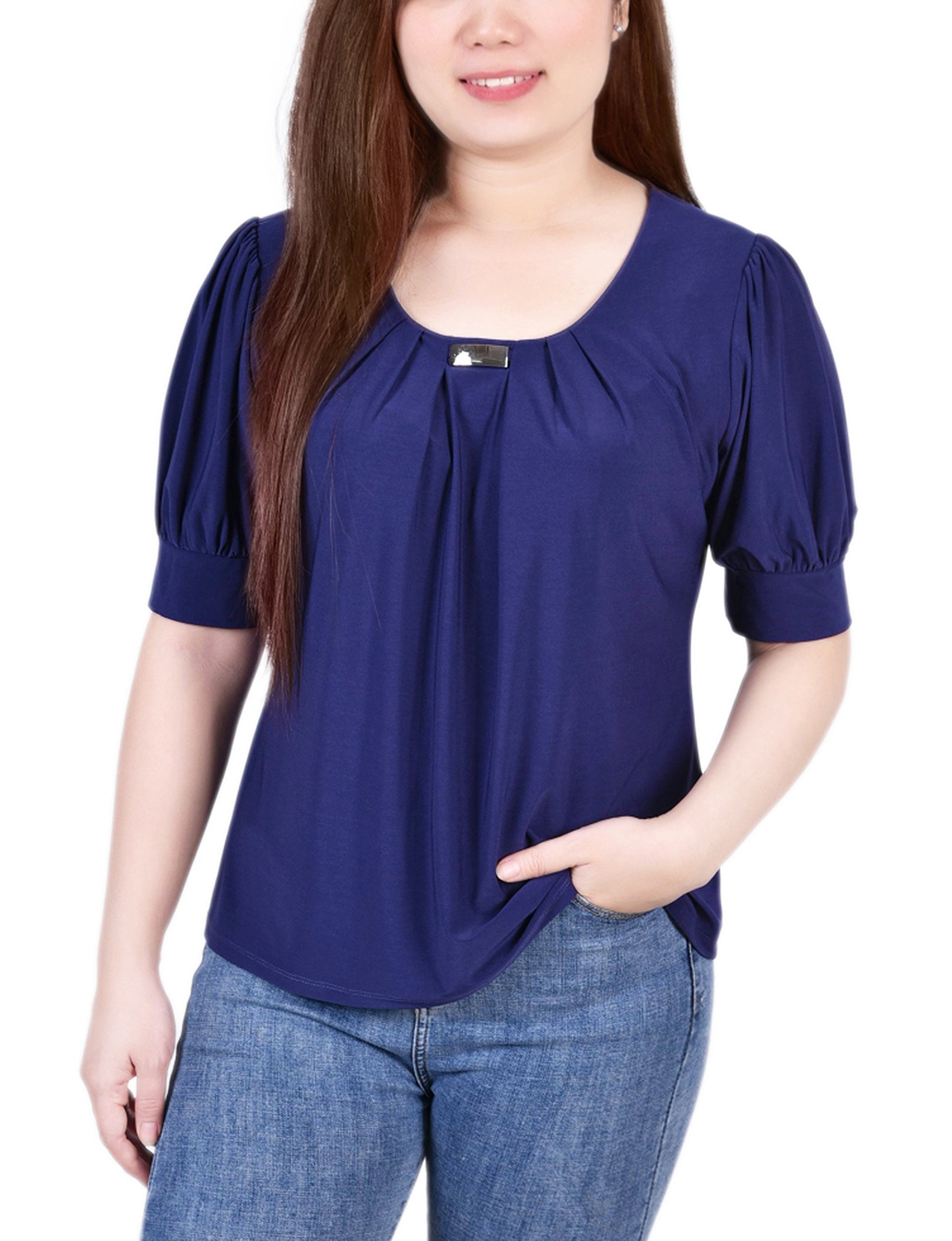 Short Sleeve Balloon Sleeve Top With Hardware - Petite - DressbarnShirts & Blouses