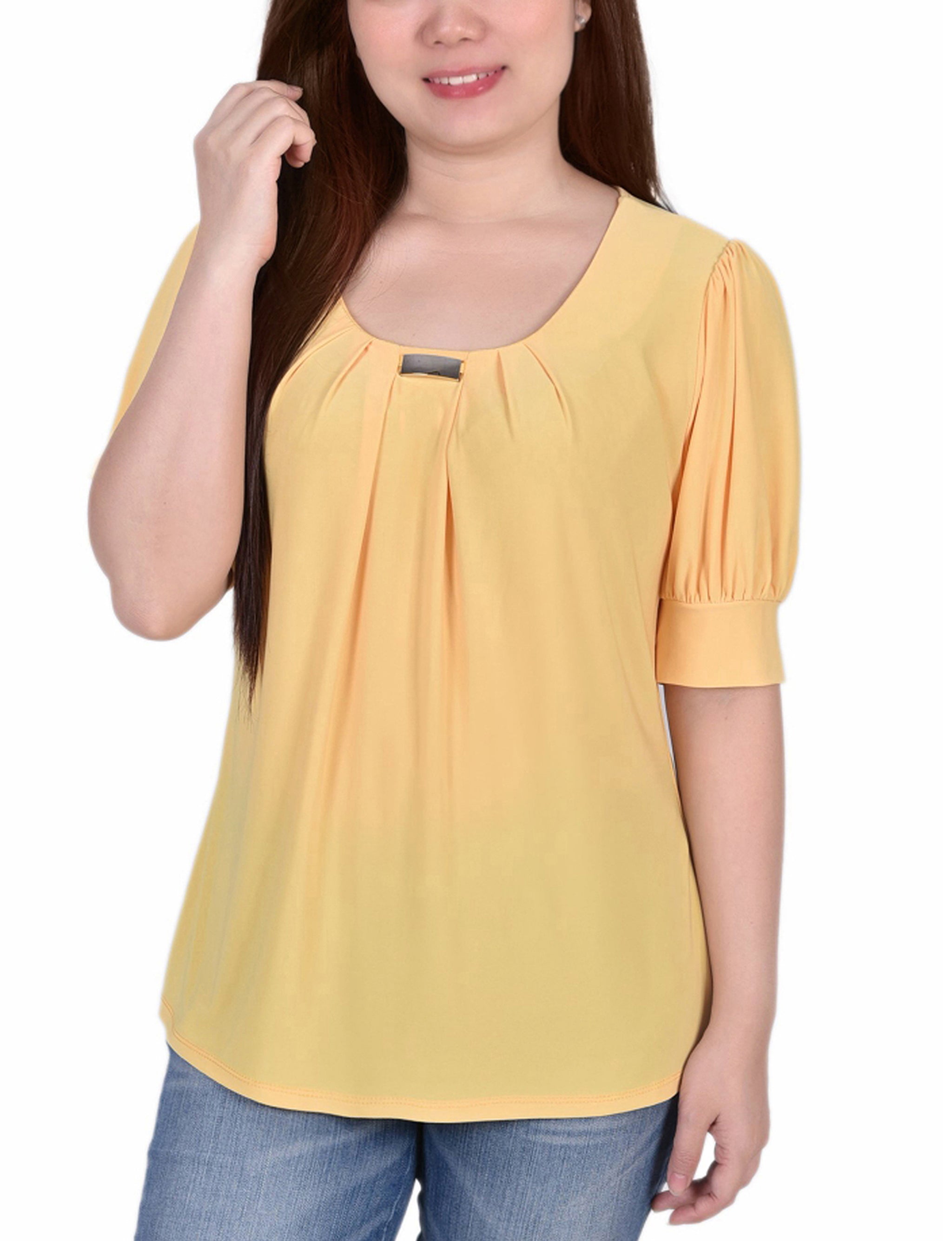Short Sleeve Balloon Sleeve Top With Hardware - Petite - DressbarnShirts & Blouses