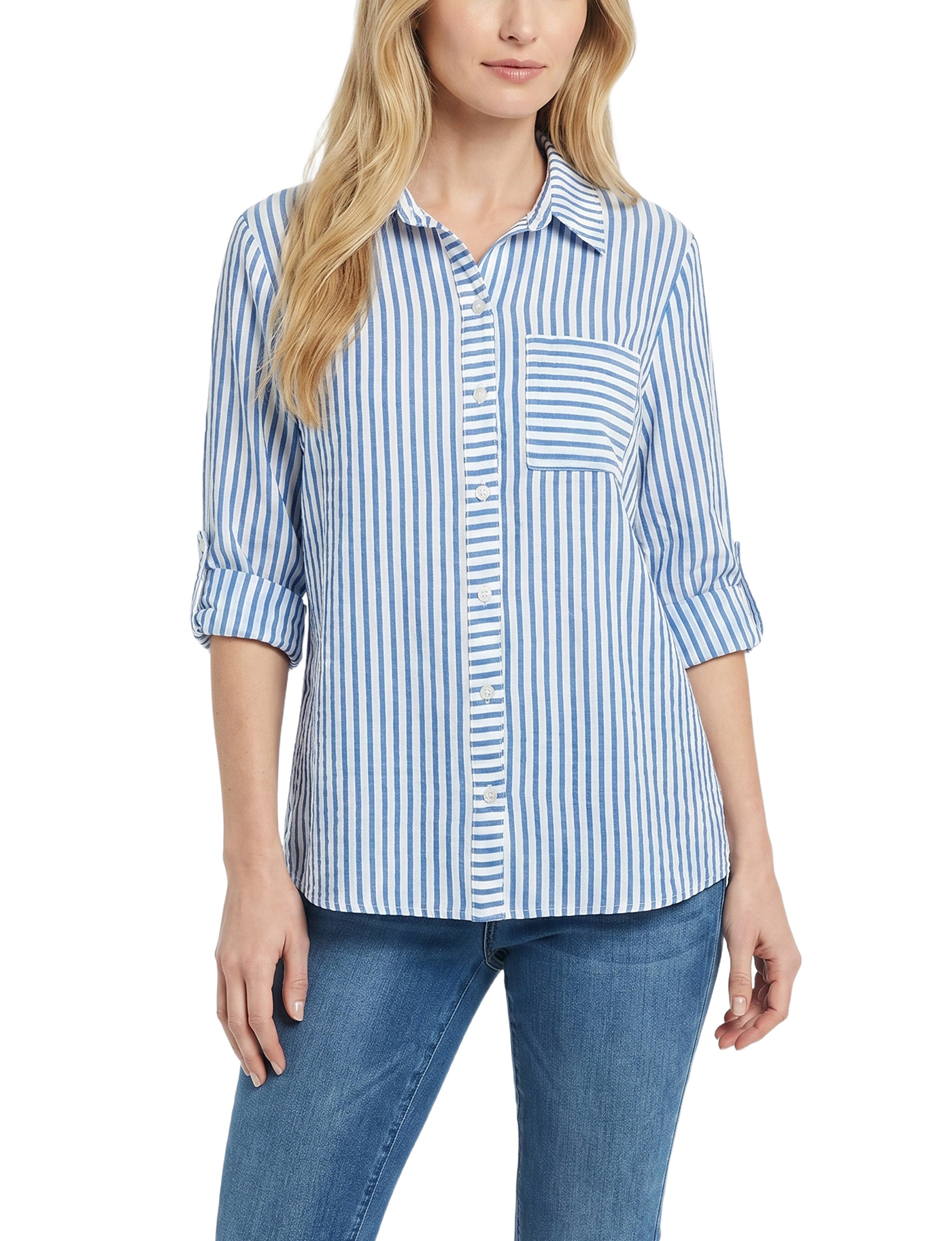 3/4 Sleeve Roll Tab Blouse, Petite
