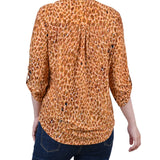 3/4 Sleeve Roll Tab Y-Neck Pullover Top, Petite