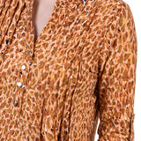 3/4 Sleeve Roll Tab Y-Neck Pullover Top, Petite