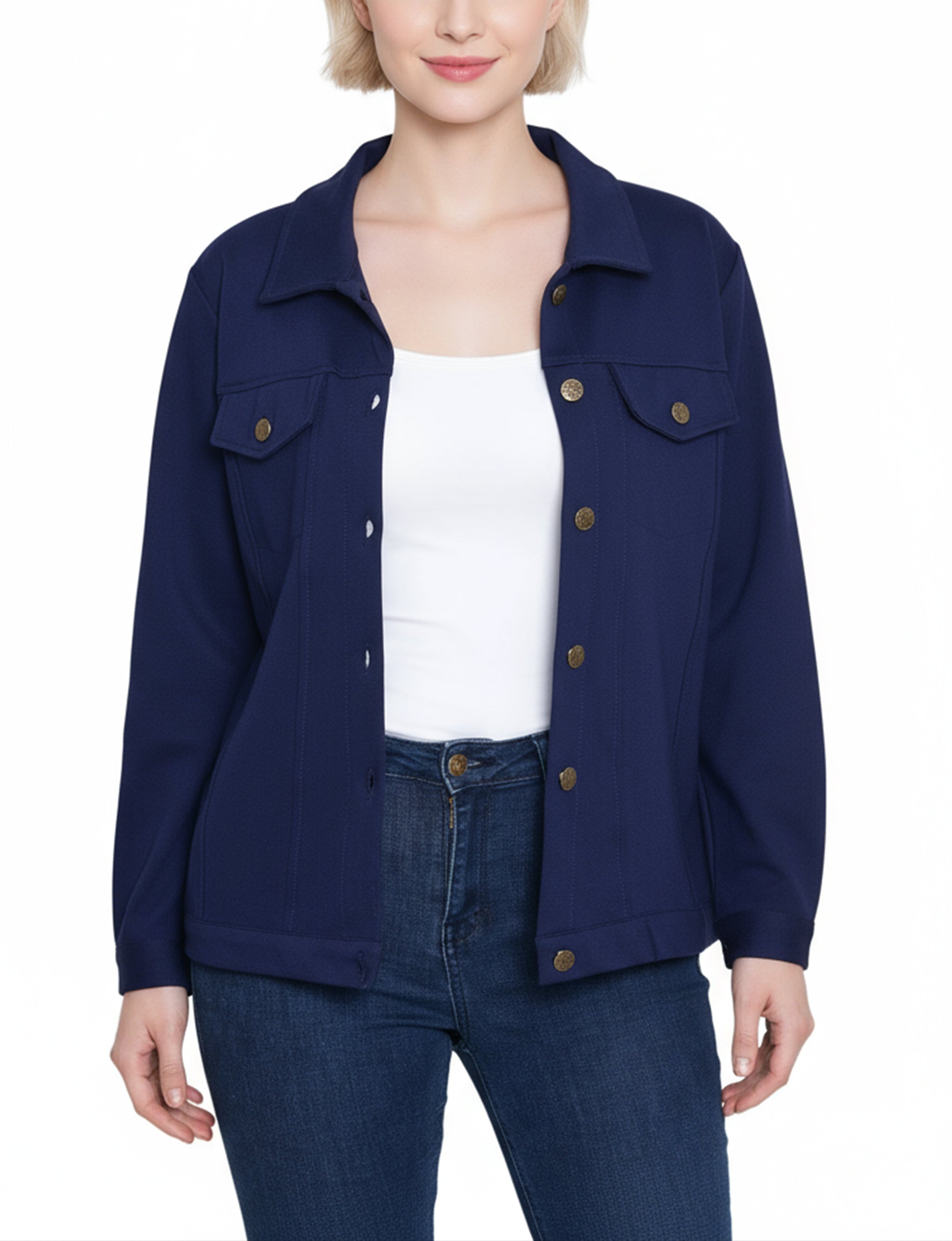 NY Collection Petite Long Sleeve Ponte Cropped Jacket