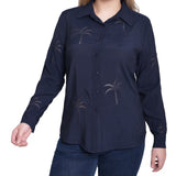 Long Sleeve Palm Tree Blouse, Petite