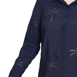 Long Sleeve Palm Tree Blouse, Petite