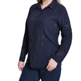 Long Sleeve Palm Tree Blouse, Petite