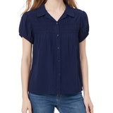 NY Collection Petite Cap Slv Rouched Yoke Blouse