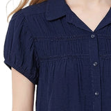 NY Collection Petite Cap Slv Rouched Yoke Blouse