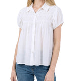 NY Collection Petite Cap Slv Rouched Yoke Blouse