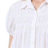 NY Collection Petite Cap Slv Rouched Yoke Blouse
