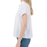 NY Collection Petite Cap Slv Rouched Yoke Blouse