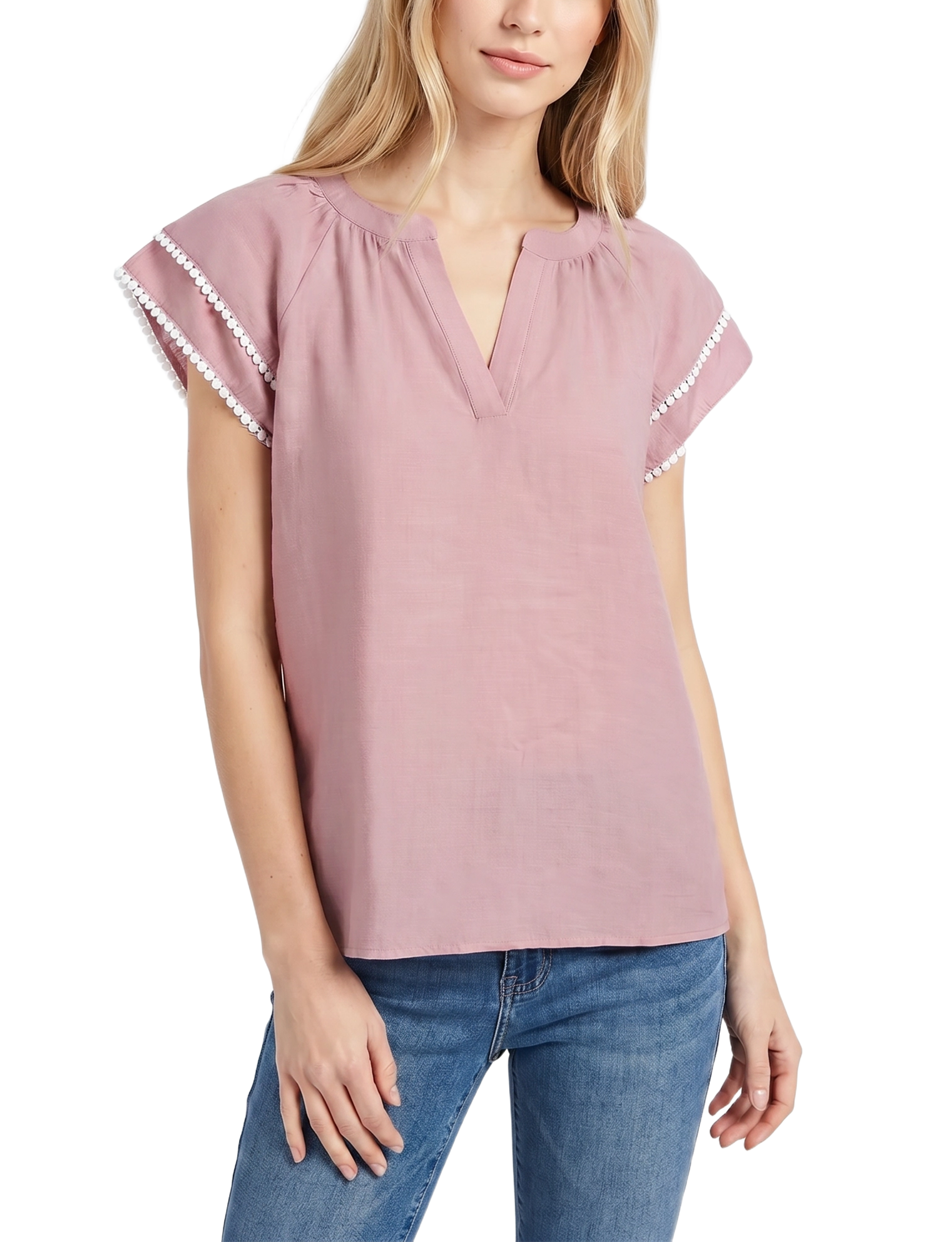 Double-Layer V-Neck Blouse, Petite