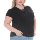 Plus Size V-Neck Front Tie Pullover Top