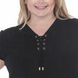Plus Size V-Neck Front Tie Pullover Top