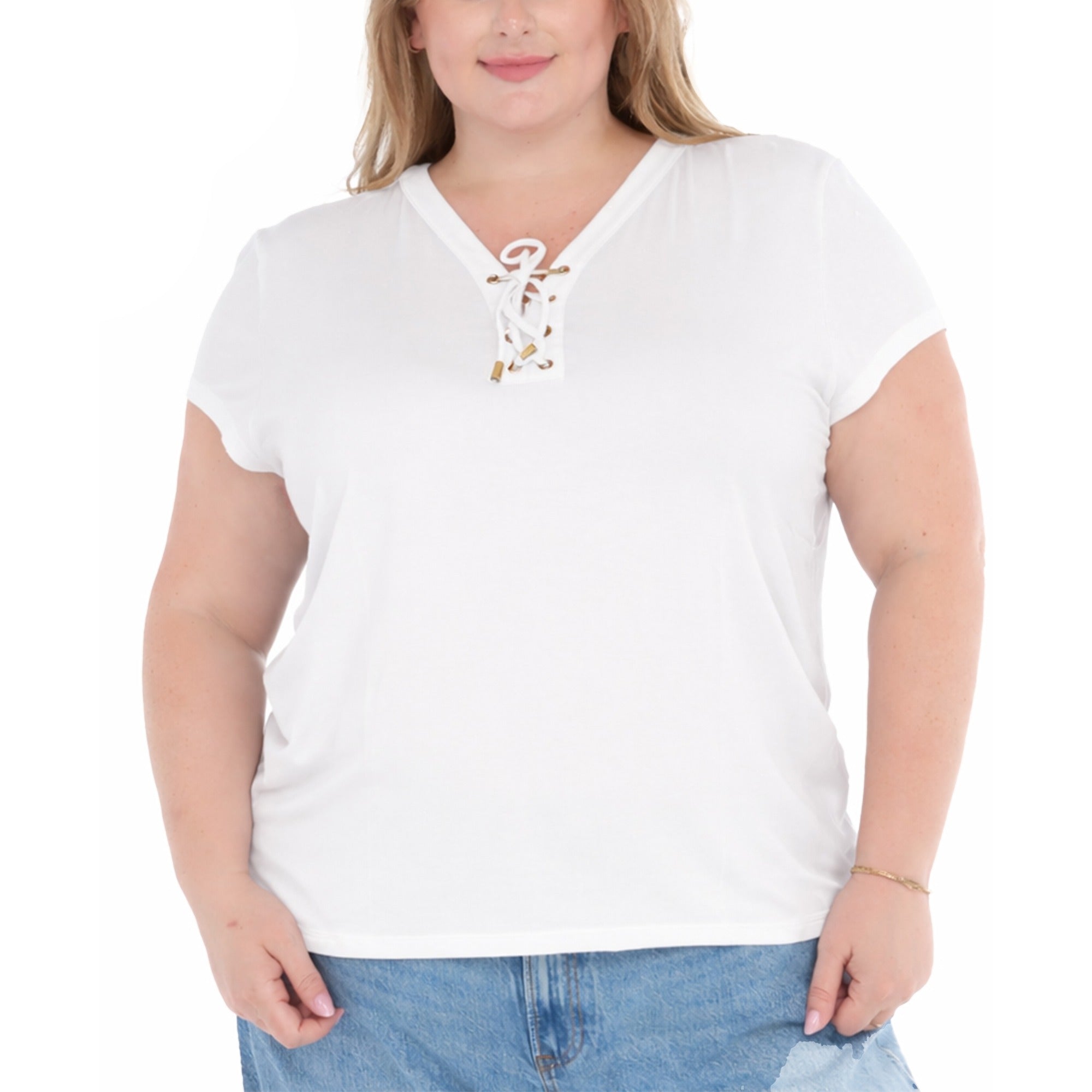Plus Size V-Neck Front Tie Pullover Top