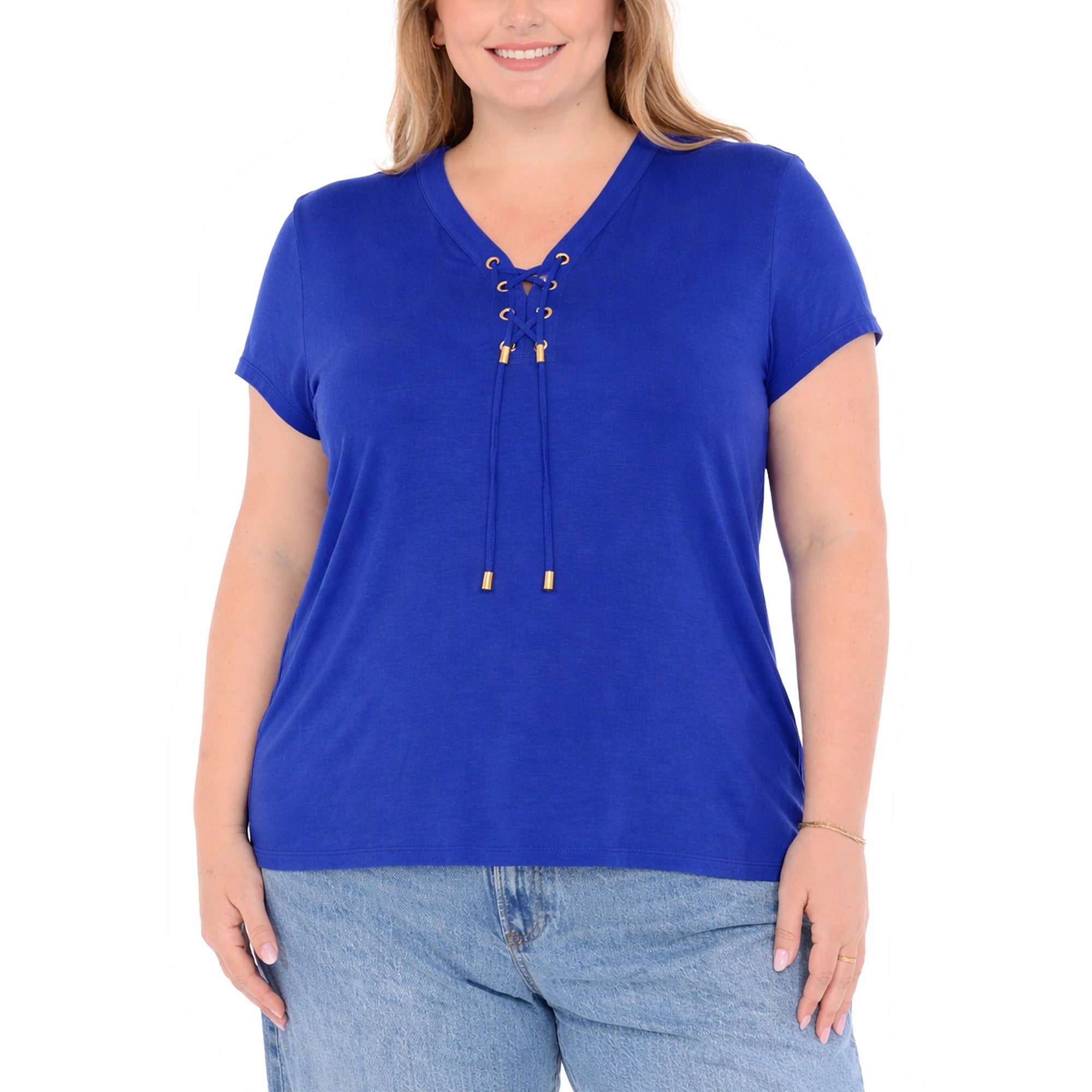 Plus Size V-Neck Front Tie Pullover Top