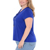 Plus Size V-Neck Front Tie Pullover Top