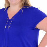 Plus Size V-Neck Front Tie Pullover Top