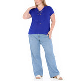 Plus Size V-Neck Front Tie Pullover Top