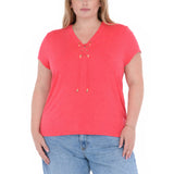 Plus Size V-Neck Front Tie Pullover Top