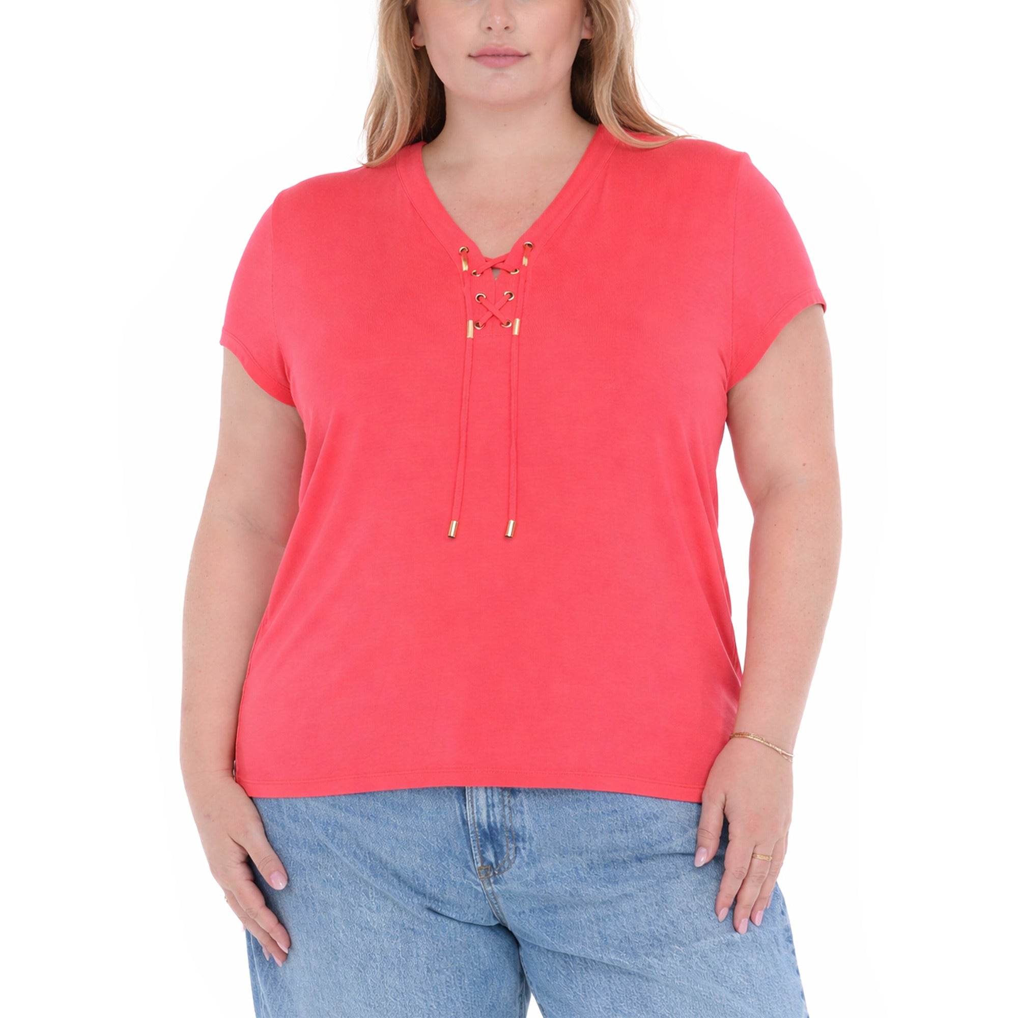 Plus Size V-Neck Front Tie Pullover Top