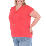Plus Size V-Neck Front Tie Pullover Top