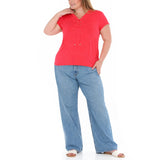 Plus Size V-Neck Front Tie Pullover Top