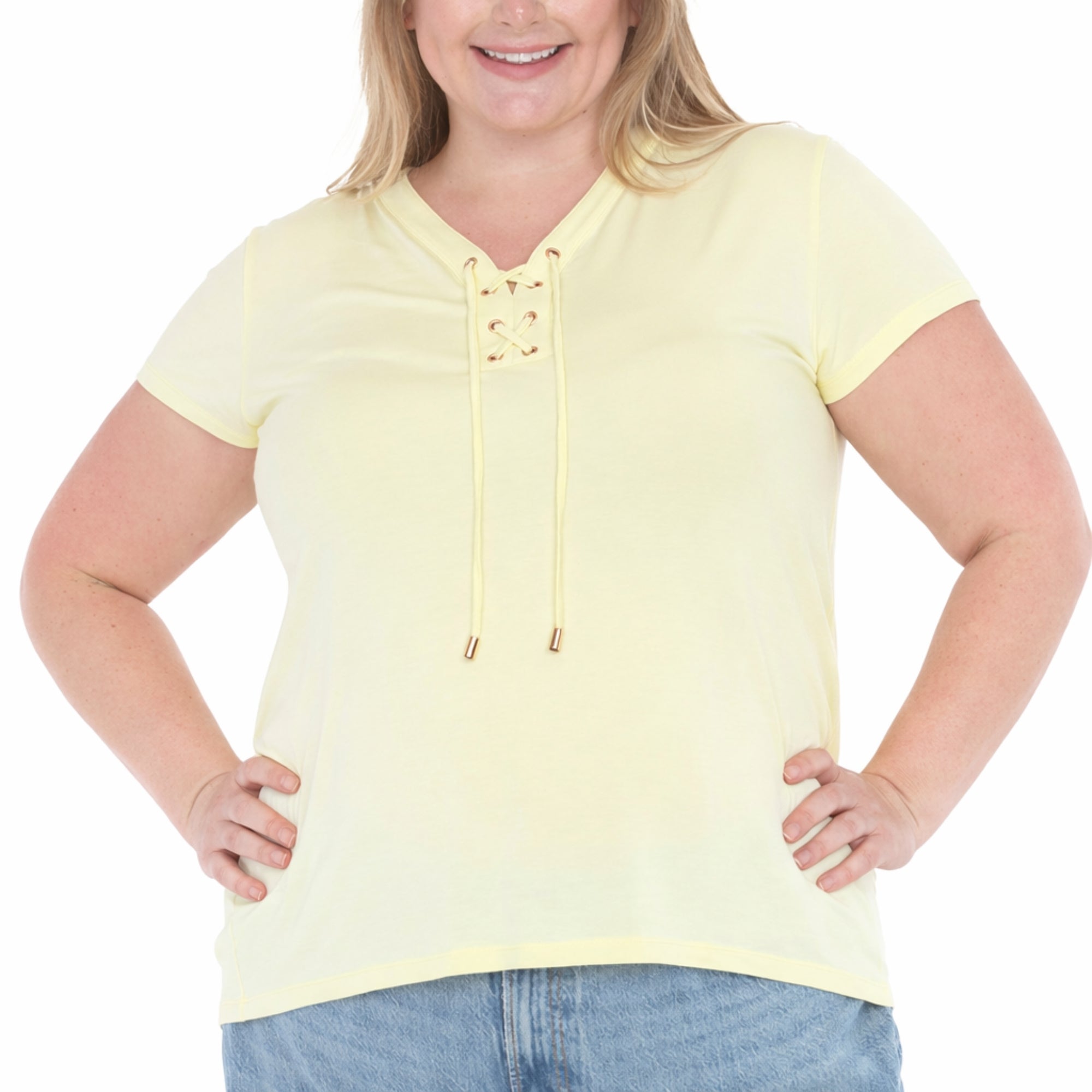 Plus Size V-Neck Front Tie Pullover Top